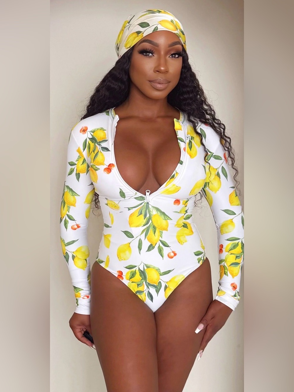 Endless Moon 🌙 Amalfi Citrus Glow – Long Sleeve Zip Swimsuit